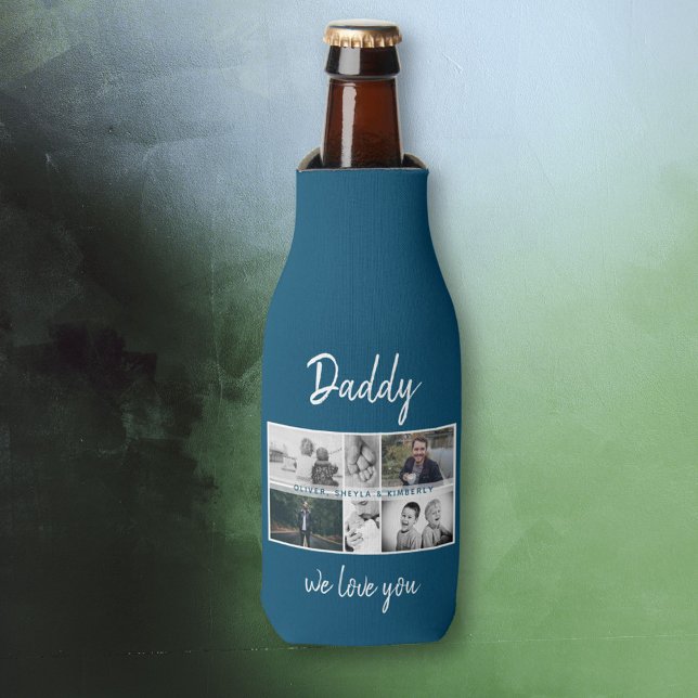 Father with Kids and Family Dad Photo Collage Bottle Cooler (Creator Uploaded)