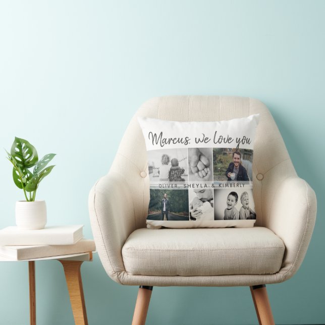 Father with Kids and Family Dad Photo Collage Cushion (Chair)