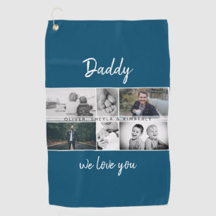 Father with Kids and Family Dad Photo Collage Golf Towel