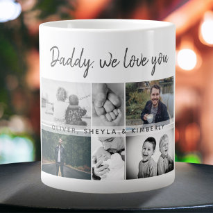 Father with Kids and Family Dad Photo Collage Large Coffee Mug