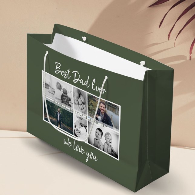Father with Kids and Family Dad Photo Collage Large Gift Bag (Creator Uploaded)