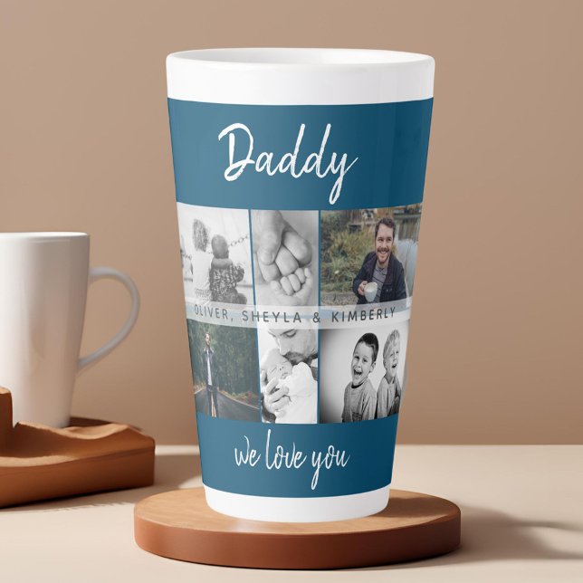Father with Kids and Family Dad Photo Collage Latte Mug (Creator Uploaded)