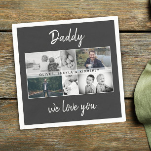 Father with Kids and Family Dad Photo Collage Napkin
