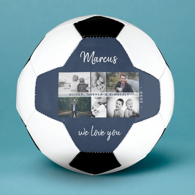 Father with Kids and Family Dad Photo Collage Soccer Ball (Creator Uploaded)