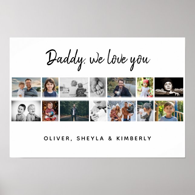 Father with Kids Family 14 Photo Collage Keepsake Poster (Front)