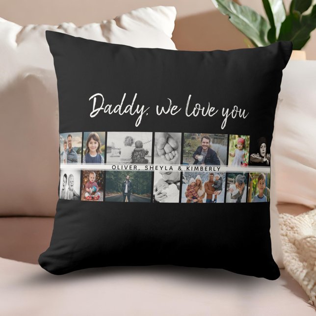 Father with Kids Family Dad 14 Photo Collage  Cushion (Creator Uploaded)