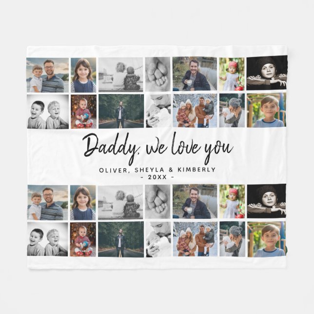 Father with Kids Family Dad 14 Photo Collage  Fleece Blanket (Front (Horizontal))