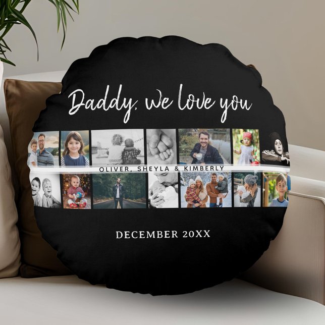 Father with Kids Family Dad 14 Photo Collage  Round Cushion (Creator Uploaded)