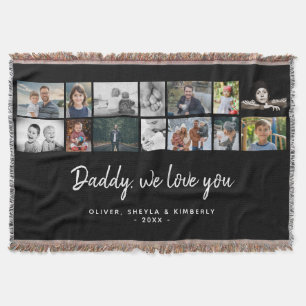 Father with Kids Family Dad 14 Photo Collage Throw Blanket