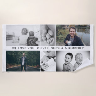 Father with Kids Family Dad 6 Photo Collage Beach Towel