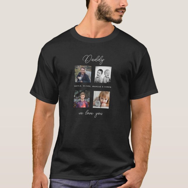 Father with Kids Family Daddy 4 Photo Collage  T-Shirt (Front)