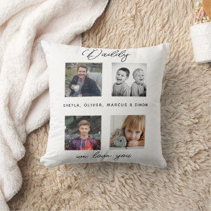 Father with Kids Family Daddy Photo Collage  Cushion