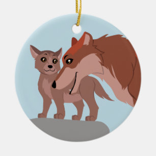 Father Wolf and Pup Ceramic Tree Decoration