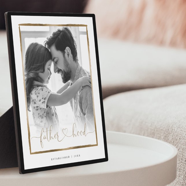Fatherhood EST. Elegant Black & Gold Frame Photo (Creator Uploaded)