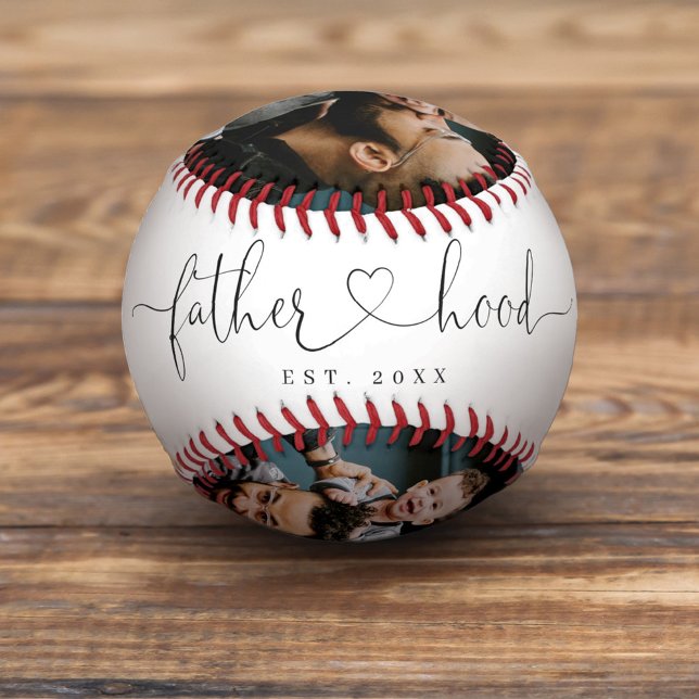 Fatherhood Heart Script Fathers Day Photo Collage Baseball (Creator Uploaded)