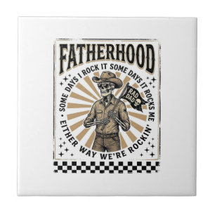 Fatherhood Vintage Skeleton Cowboy Dad Shirt Desig Ceramic Tile