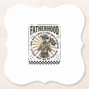 Fatherhood Vintage Skeleton Cowboy Dad Shirt Desig Paper Coaster