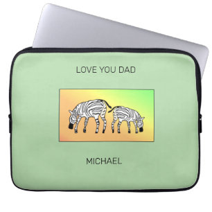 Father's Cute Happy Kenyan Zebras Laptop Sleeve