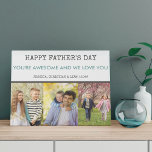 Fathers Day 3 Photo Collage Grey Blue Faux Canvas Print<br><div class="desc">Father's Day Photo Canvas which you can personalise with 3 of your favourite photos, your custom message, name(s) and the year. You can also edit Happy Father's Day to a different occasion if you wish. The design has typewriter text and modern typography with a contemporary colour palette of dark grey...</div>