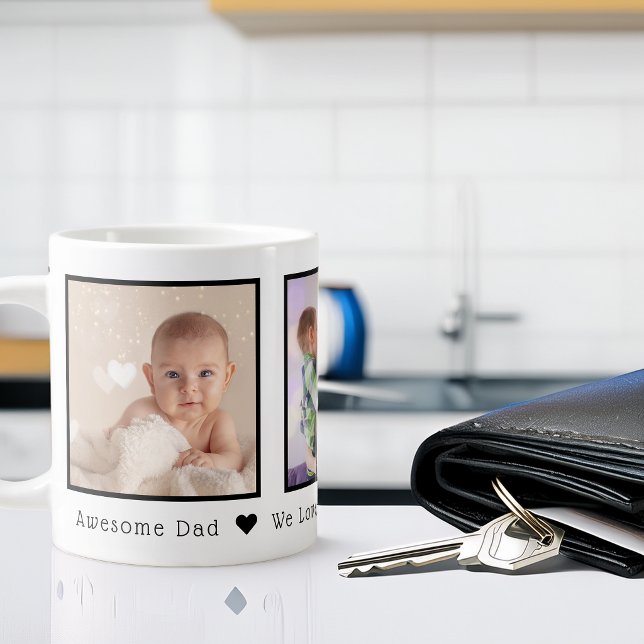 Father's Day 3 Photo Personalised Large Coffee Mug (Father's Day 3 Photo Personalized Giant Coffee Mug)