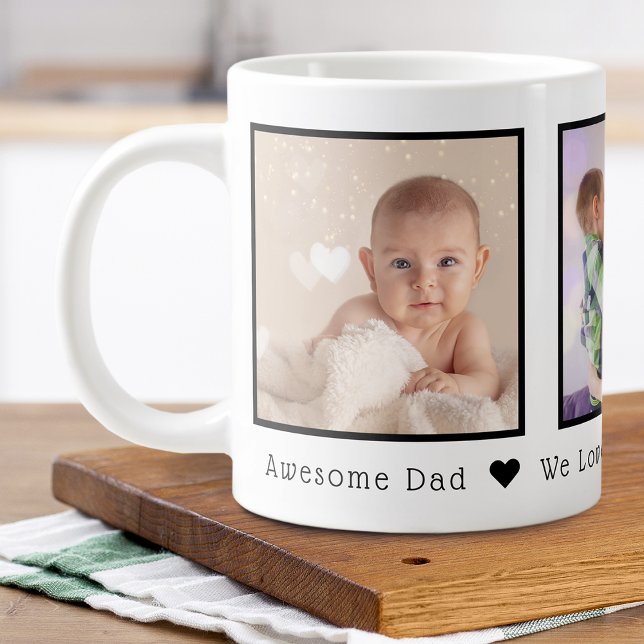 Father's Day 3 Photo Personalised Large Coffee Mug (Father's Day Multi Photo Personalized Giant Coffee Mug)