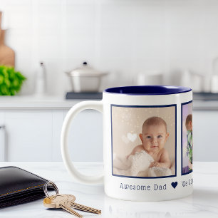 Father's Day 3 Photos Personalised Navy Blue Two-Tone Coffee Mug