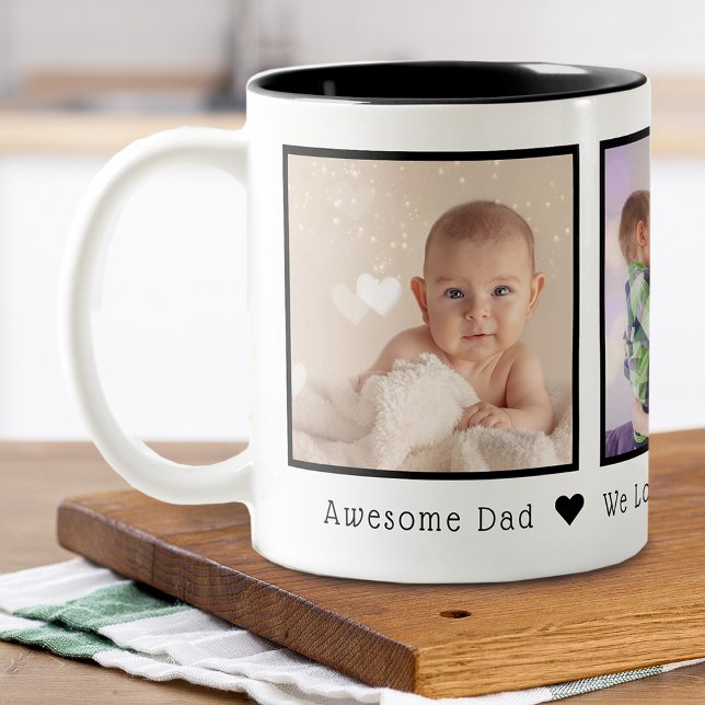 Father's Day 3 Photos Personalised Two-Tone Coffee Mug (Father's Day 3 Photos Personalized Two-Tone Coffee Mug)