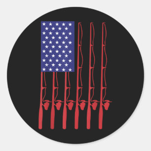 Fathers Day 4th Of July Fishing American Flag  Classic Round Sticker