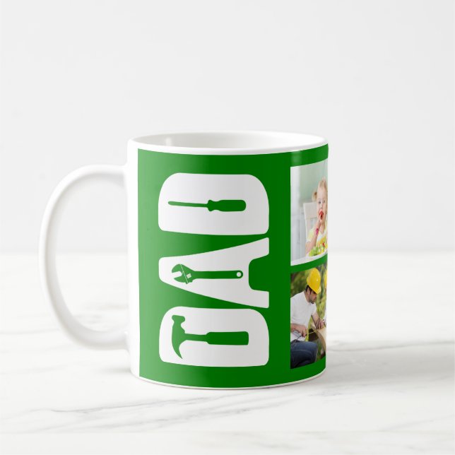 Father's Day 6 Photo Keepsake Handyman Dad Green Coffee Mug (Left)