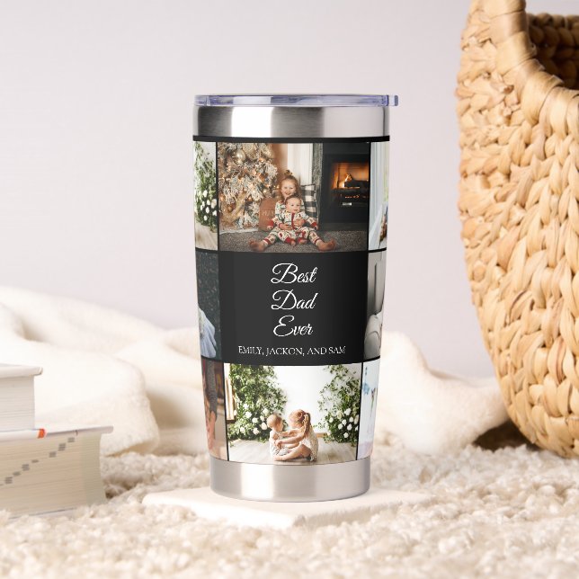 Fathers Day 8 Photos Collage Best Dad Ever Insulated Tumbler (Living Room)