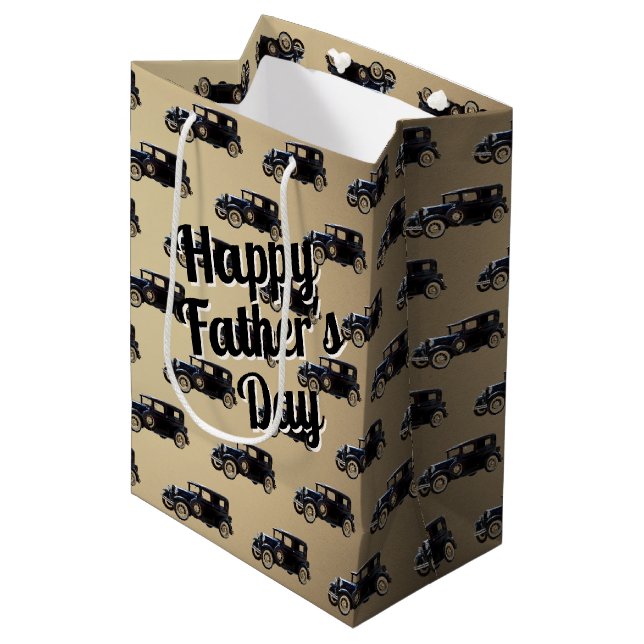 Father's Day Antique Car Medium Gift Bag (Front Angled)