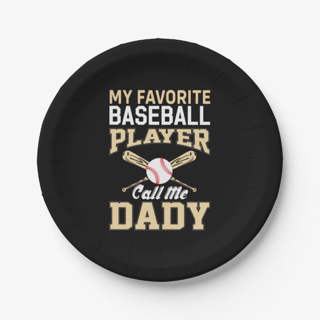 Father's Day Baseball Player Call Me Dad Paper Plate (Front)