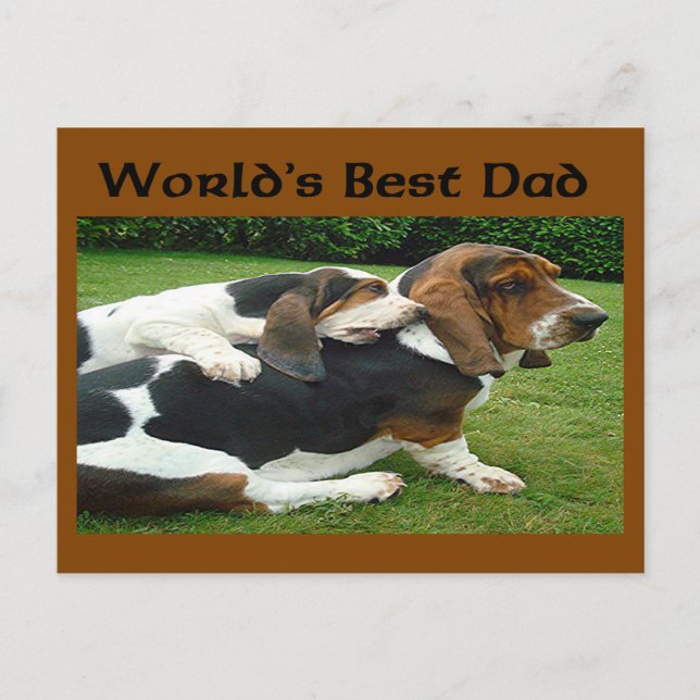 Father's Day Basset Hounds World's Best Dad Postcard (Front)