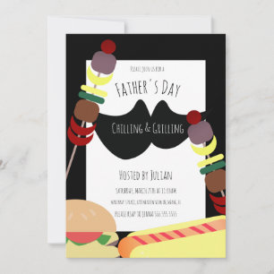Father's Day BBQ Picnic Chilling Grilling Black Invitation