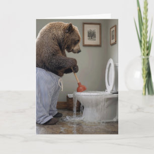 Father's Day Bear Plunging an Overflowing Toilet Card