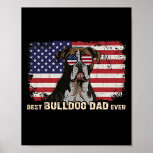 Fathers Day Best Bulldog Dad Ever Retro Gift Ameri Poster