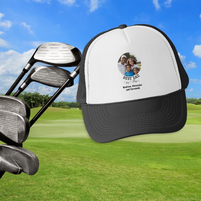 Father's Day Best Dad By Par Custom Photo Golf Trucker Hat (A golf hat with 'Best Dad by Par' caption, custom text and photo)