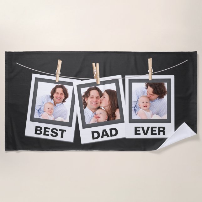 Father's Day | Best Dad Ever 3 Photo Collage Beach Towel (Front)