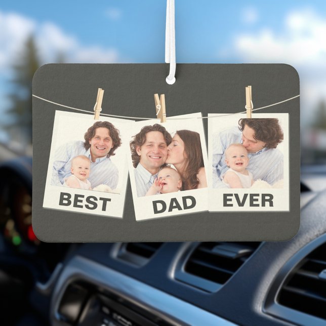 Father's Day | Best Dad Ever 3 Photo Collage Car Air Freshener (Creator Uploaded)