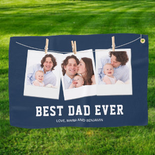 Father's Day Best Dad Ever 3 Photo Collage Golf Towel