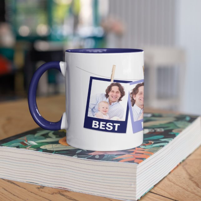 Father's Day | Best Dad Ever 3 Photo Collage Navy Mug (Creator Uploaded)