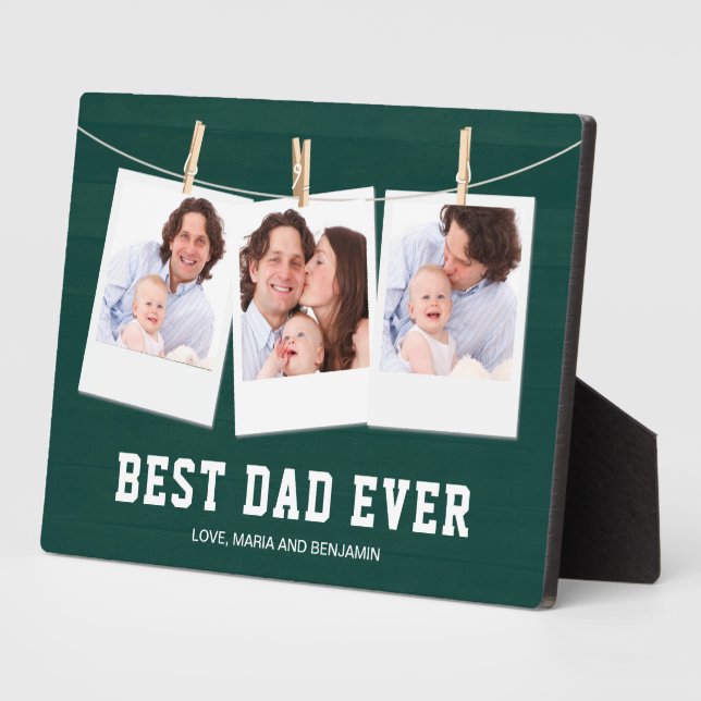 Father's Day | Best Dad Ever 3 Photo Collage Plaque (Side)