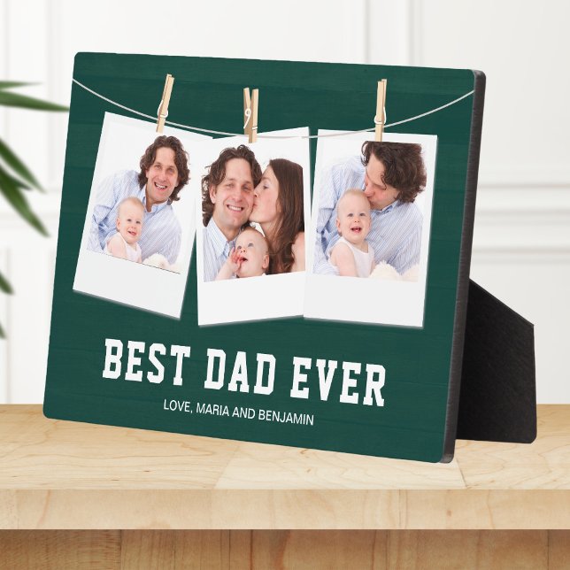 Father's Day | Best Dad Ever 3 Photo Collage Plaque (Creator Uploaded)