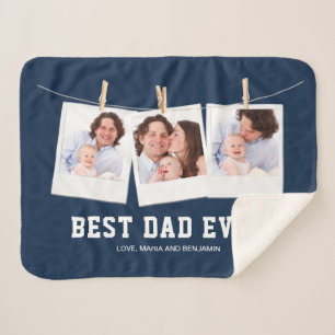 Father's Day   Best Dad Ever 3 Photo Collage Sherpa Blanket