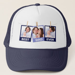 Father's Day   Best Dad Ever 3 Photo Collage Trucker Hat
