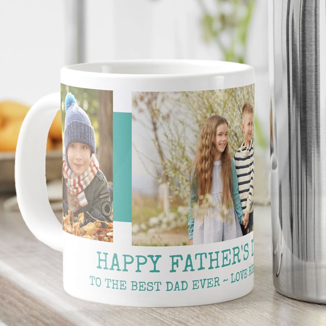 Fathers Day Best Dad Ever 3 Photo Teal Large Coffee Mug (Creator Uploaded)