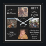 Fathers Day Best Dad Ever Black Three Photo Square Wall Clock<br><div class="desc">Show Dad you treasure him for Father's Day with this three photo black and white design featuring your Dad's name, the text "Best Dad Ever", and room for a unique message below with typed signatures in script text and the occasion and year. Design by Holiday Hearts Designs (rights reserved) with...</div>