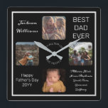 Fathers Day Best Dad Ever Black Three Photo Square Wall Clock<br><div class="desc">Show Dad you treasure him for Father's Day with this three photo black and white design featuring your Dad's name, the text "Best Dad Ever", and room for a unique message below with typed signatures in script text and the occasion and year. Design by Holiday Hearts Designs (rights reserved) with...</div>
