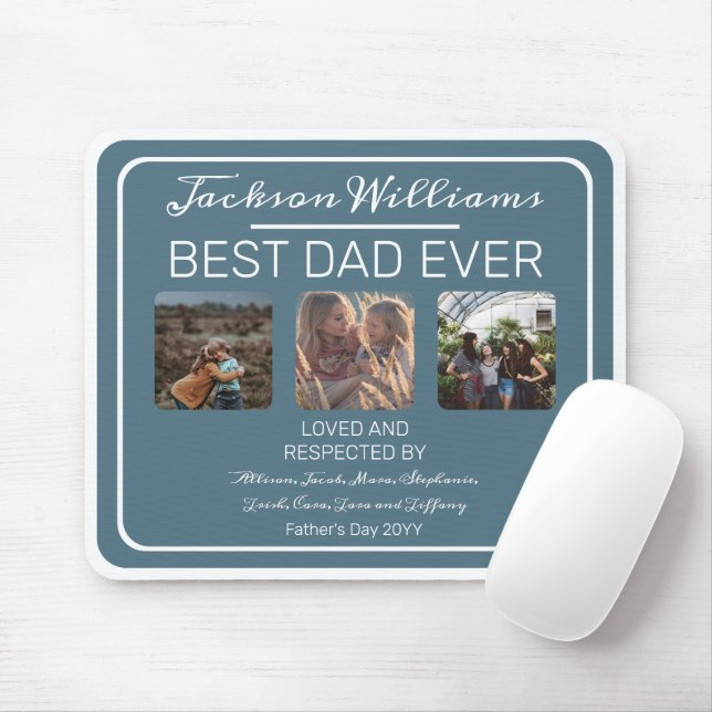 Fathers Day Best Dad Ever Blue Three Photo Mouse Pad (With Mouse)