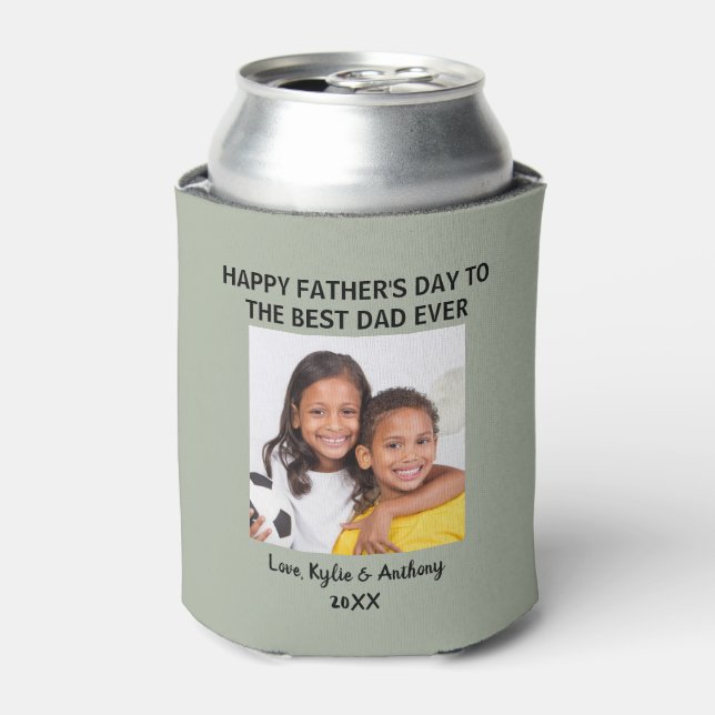 Father's Day Best Dad Ever Custom Photo Green Can Cooler (Can Front)